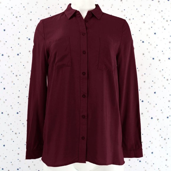 Classic Button Up Dress Shirt Burgundy - Picture 2 of 7